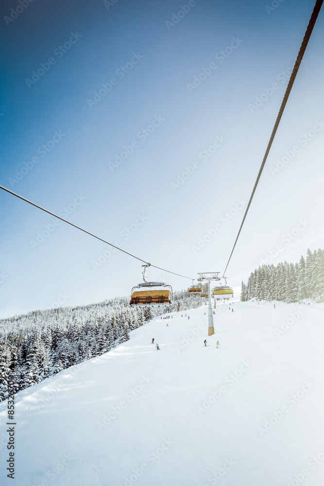 Austria, Salzburg State, Region Hochkoenig in winter, Ski Amade, ski lift Austria, Salzburg State, Region Hochkoenig in winter, Ski Amade, ski lift