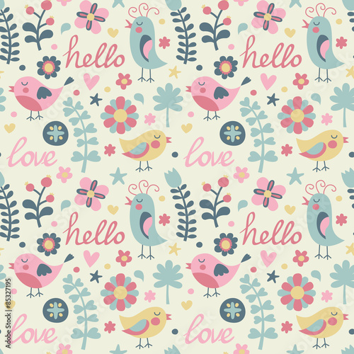 Seamless pattern with birds for kids