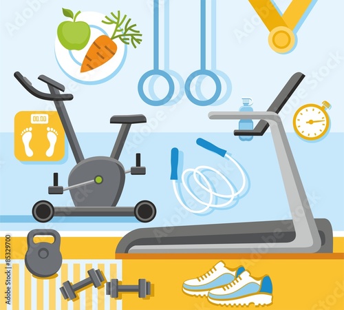 Fitness, gym, colored, flat illustration. 