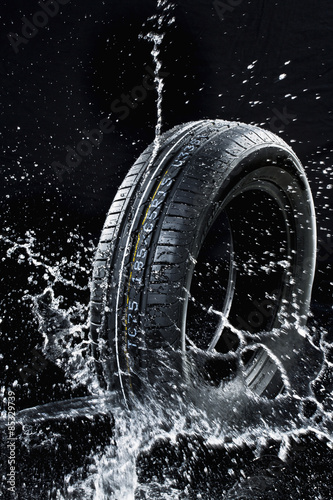 Car tire in wetness