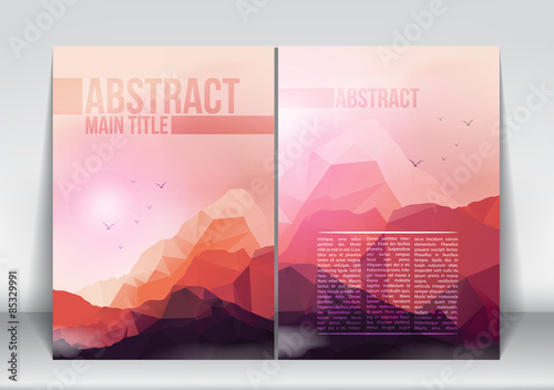 Abstract Flyer Brochure Design Template with Geometric Mountains Background - Vector Illustration