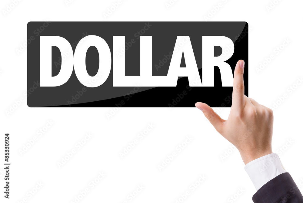 Naklejka premium Businessman pressing button with the text: Dollar