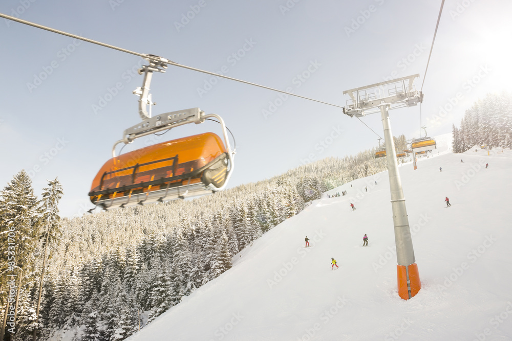 Austria, Salzburg State, Region Hochkoenig in winter, Ski Amade, ski lift Austria, Salzburg State, Region Hochkoenig in winter, Ski Amade, ski lift