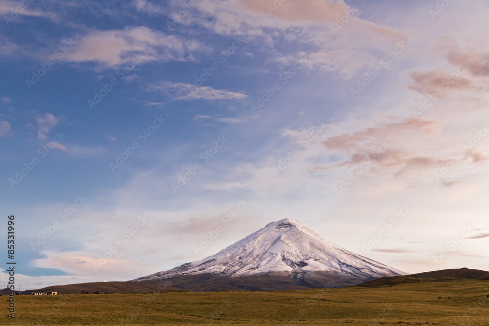 South America, Ecuador, Andes, Volcano Cotopaxi, Cotopaxi National Park, afterglow South America, Ecuador, Andes, Volcano Cotopaxi, Cotopaxi National Park, afterglow
