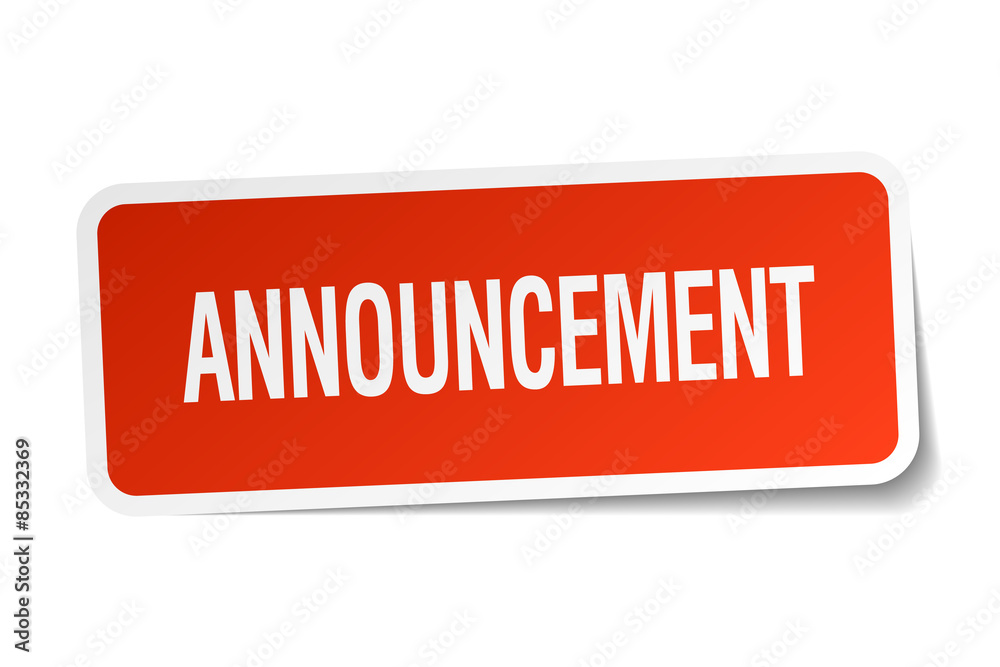 announcement red square sticker on white announcement red square sticker on white