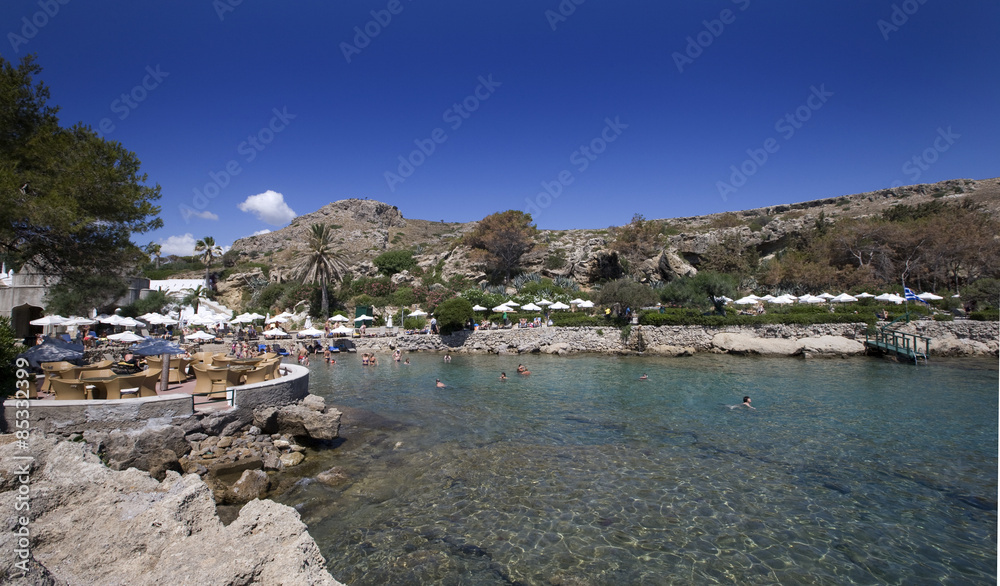 The beautiful beach at Kalithea Springs in island of Rhodes, Greece