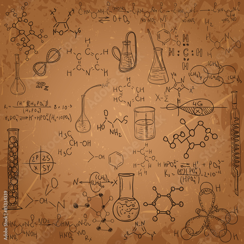 Old chemistry laboratory pattern set. Vintage vector background
