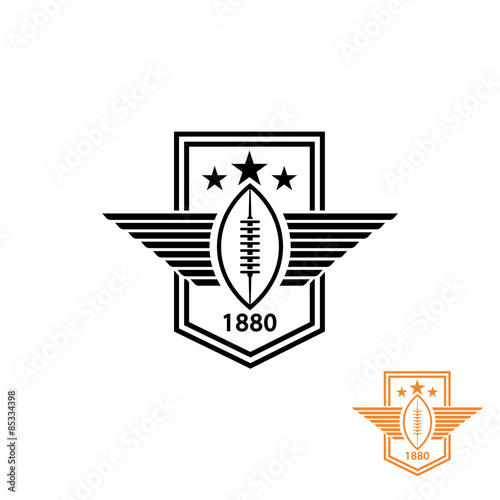 American football or rugby ball with wings and star sport logo, t-shirt print emblem