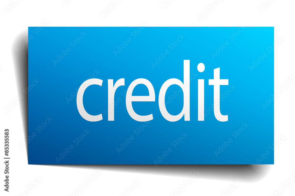 credit blue square isolated paper sign on white credit blue square isolated paper sign on white