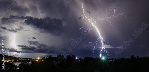  Thunderstorm with lightning bolts on the Thai island photo