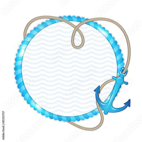 Summer vacation and travel badge with anchor and nautical rape. 