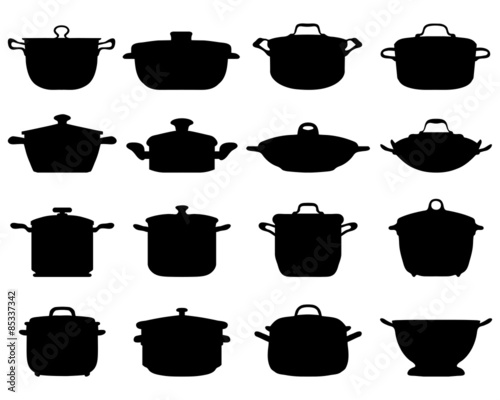 Black silhouettes of pots and pans