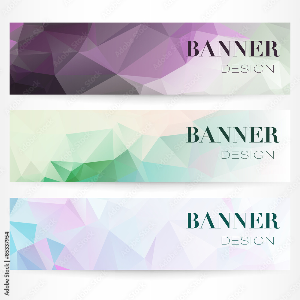 Fototapeta premium Vector banners with abstract polygonal mosaic background. Modern