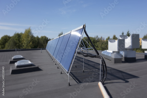 Estonia, solar panels on the roof of newly built kindergarten photo