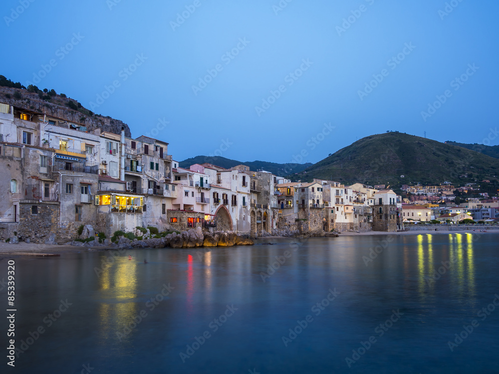 Italy, Sicily, Cefalu, Old buildings at the beach Italy, Sicily, Cefalu, Old buildings at the beach