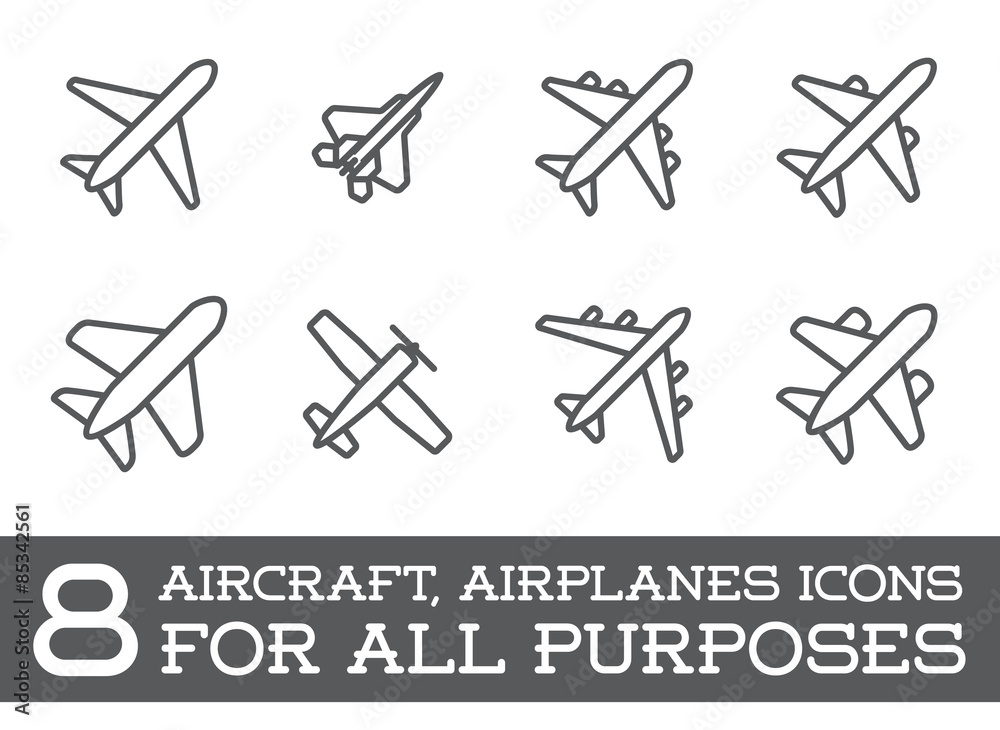 Aircraft or Airplane Icons Set Collection Vector Silhouette
