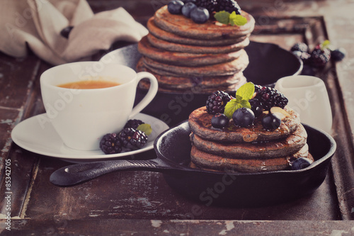 Blueberry pancakes with buckwheat flour