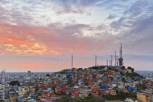 South America, Ecuador, Guayas Province, Guayaquil, Las Penas, Cerro Santa Ana, City view at sunset photo