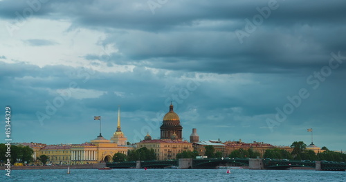 View Saint Isaac's Cathedral in Saint Petersburg from Neva river. Russia. 4K. 4096x2160 photo