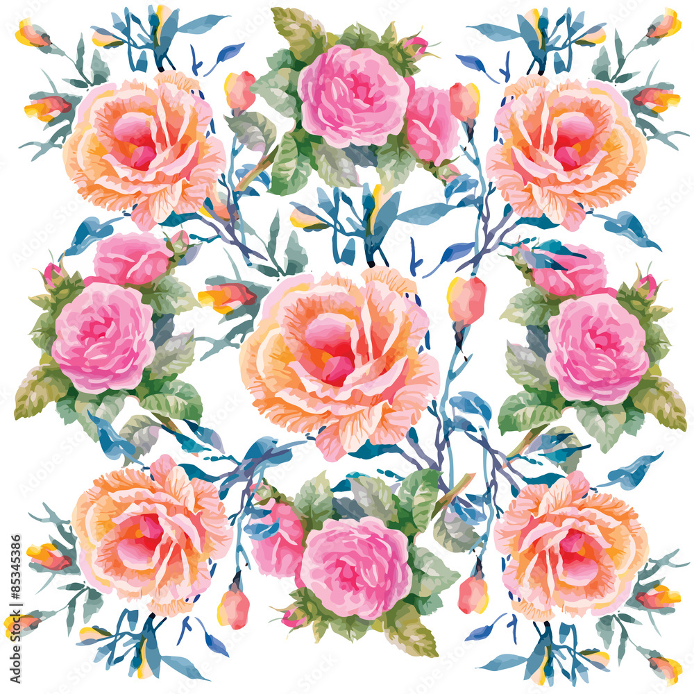 Fototapeta premium Seamless patterns with Beautiful flowers, watercolor illustration