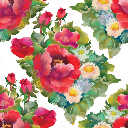 Seamless patterns with Beautiful flowers  watercolor illustration