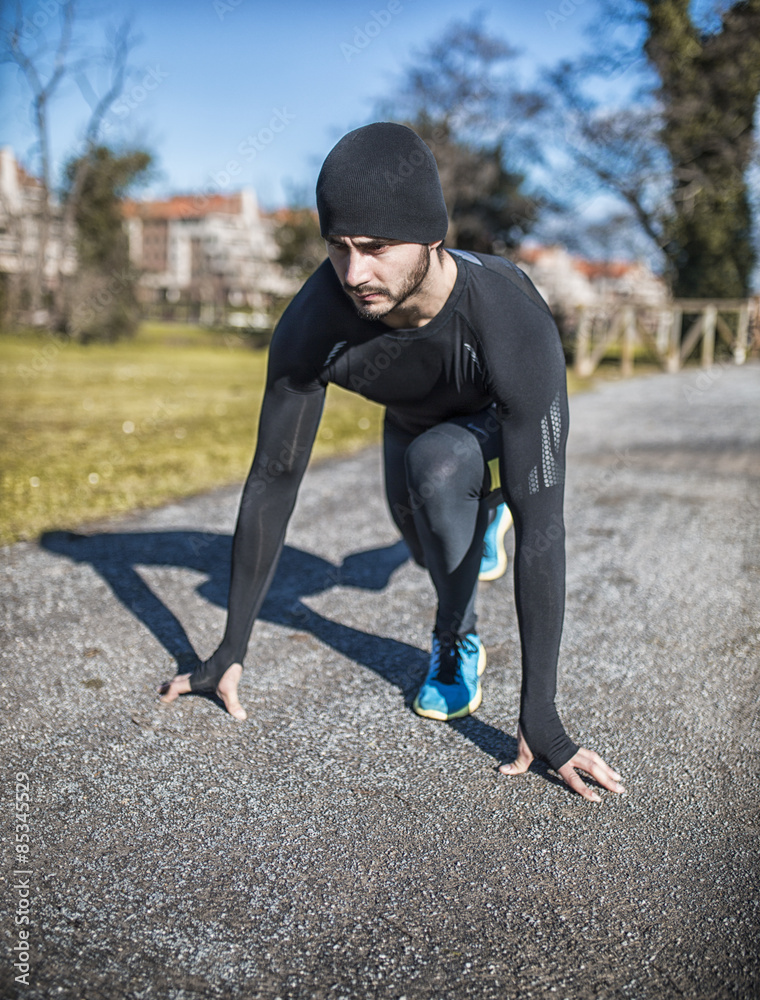 Spain, Gijon, athlete exercising in park Spain, Gijon, athlete exercising in park