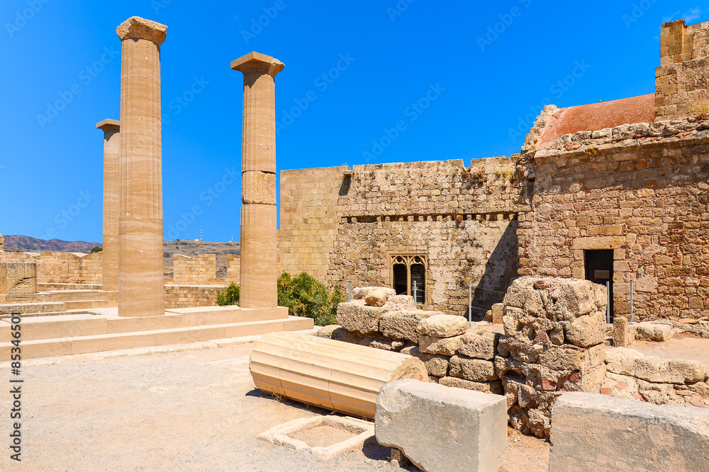 Ancient ruins of Acropolis in Lindos town, Rhodes