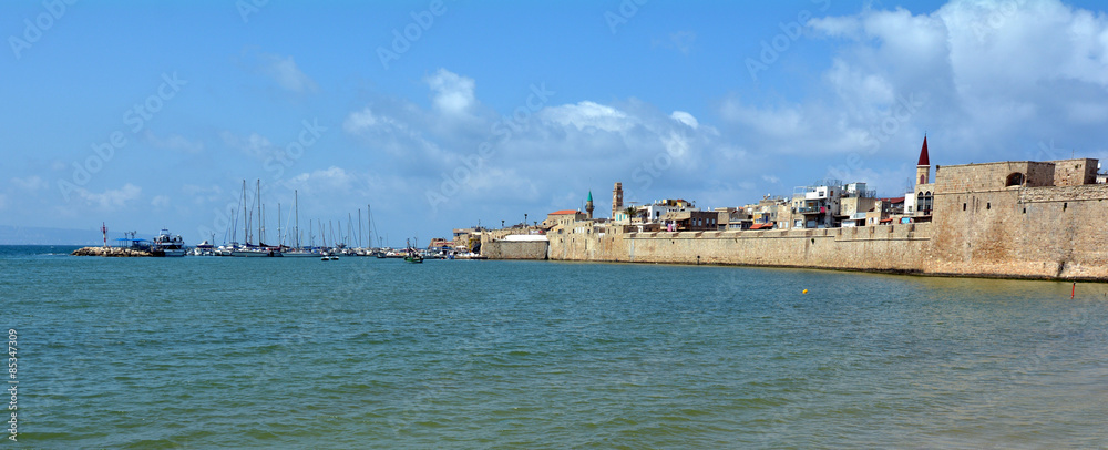 Acre Akko old city port skyline, Israel