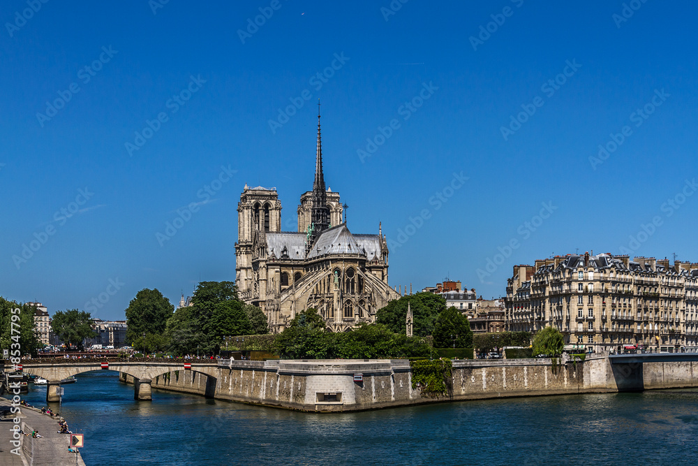 Notre Dam and the Seine River. Paris, France.