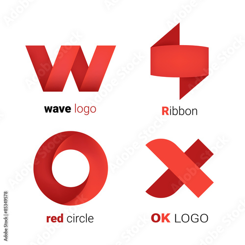 Red ribbons logo set. Vector illustration
