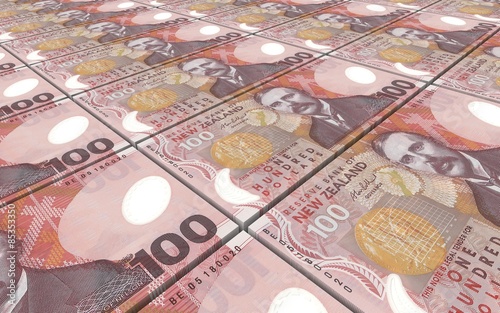 New Zealand dollar bills stacks background.