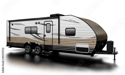 Travel Trailer RV on white, extremely high resolution and detailed, with custom graphics.
