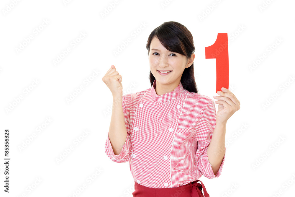 ガッツポーズのウェイトレス