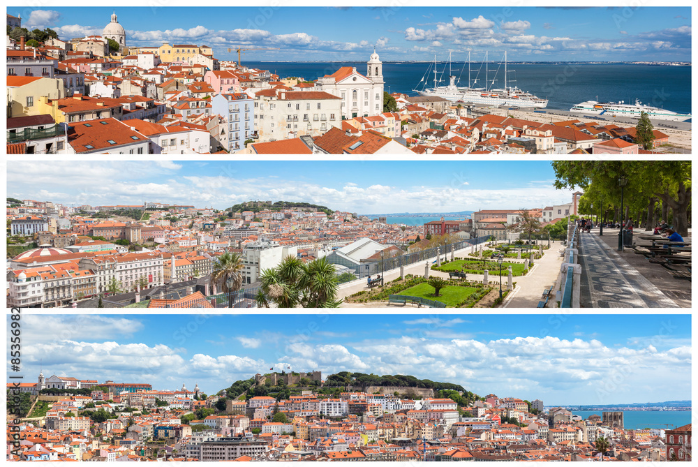 Panoramic Picture Mosaic collage of  Lisbon city viewpoints - Mi