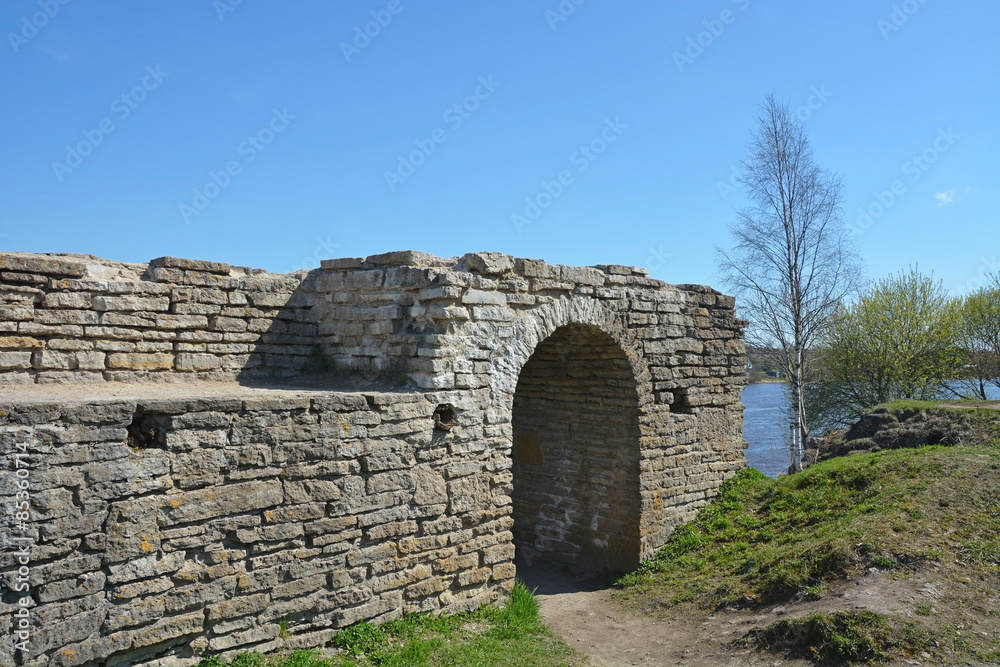 Ruins of the Ancient fortress in Staraya Ladoga city, Russia