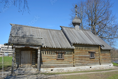 The wooden Orthodox Church of Dmitry Solunsky at Staraya Ladoga city © kalichka
