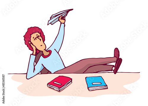 Distracted student throwing a paper plane