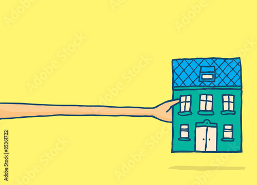 Man stretching to get a small house