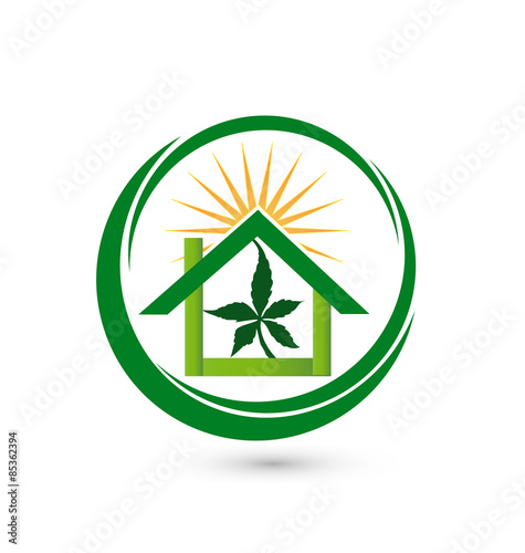 House store leaf cannabis plant logo