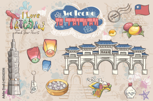 Big set of various attractions - Taiwan. Asia. Travel concept