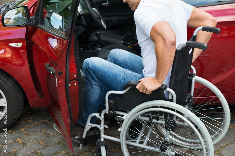 Disabled Man Boarding In His Car Disabled Man Boarding In His Car