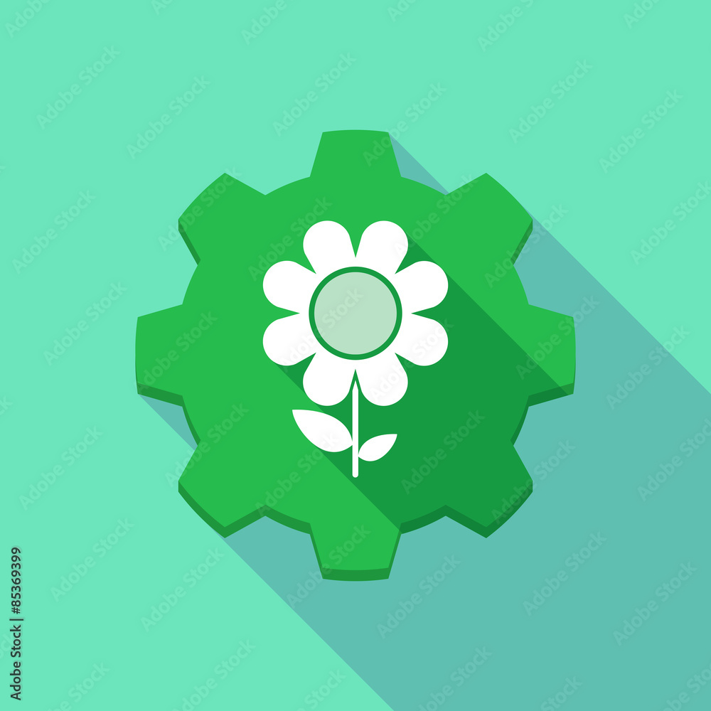 Long shadow gear icon with a flower Long shadow gear icon with a flower