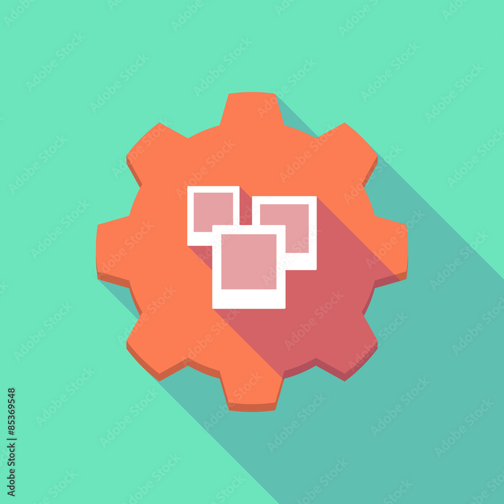 Long shadow gear icon with a photo bunch Long shadow gear icon with a photo bunch
