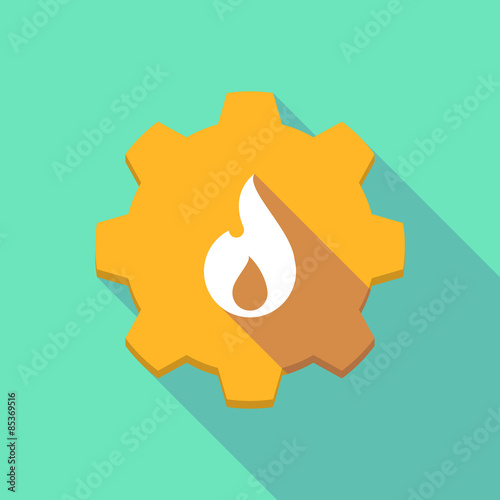 Long shadow gear icon with a  flame