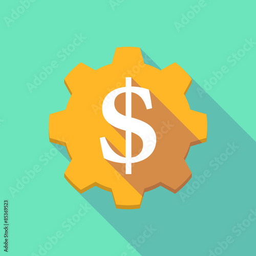 Long shadow gear icon with a  dollar sign