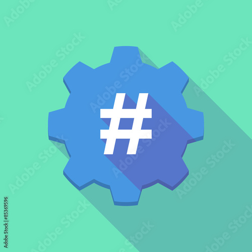 Long shadow gear icon with a  hash tag