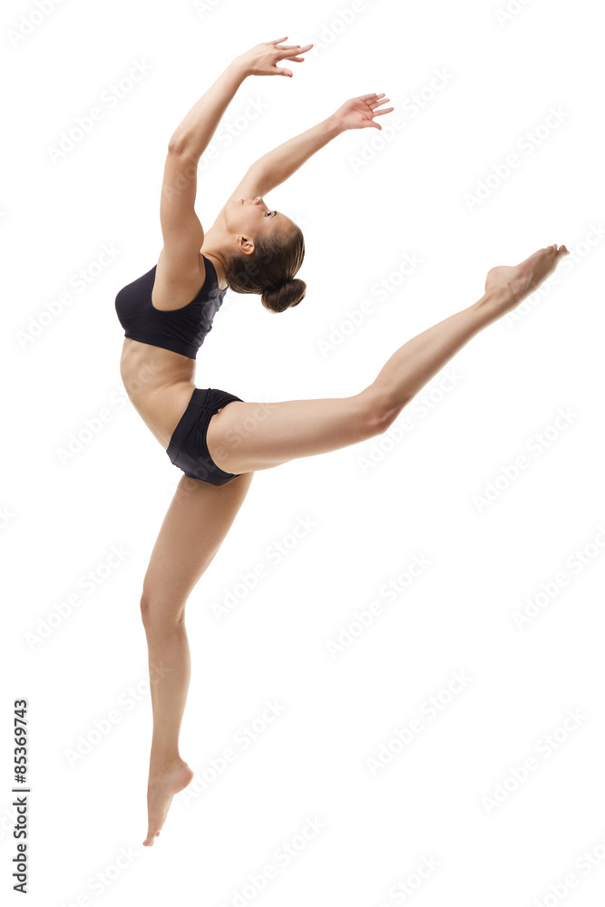 Image of graceful ballet dancer posing in jump Image of graceful ballet dancer posing in jump