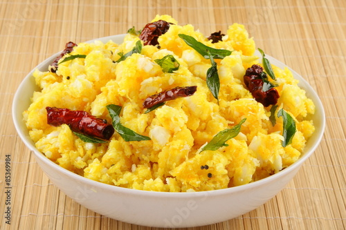 Cooked Tapioca, Tapioca is a staple food in Kerala.It is served in different forms accompanied with Fish curry,
