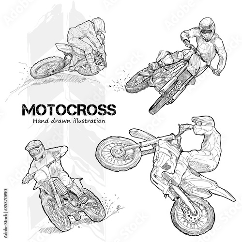 Hand drawn illustrations of motocross