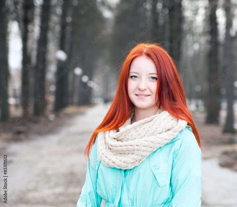 red-haired girl in park red-haired girl in park